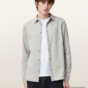 All Saints Gleason Press Stud Ramskull Denim Shirt size Small